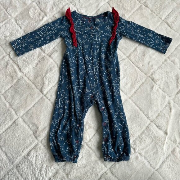Burt's Bees Baby | Navy Blue Stars Constellation Ruffle Romper | Size 3-6 Months - Picture 5 of 9